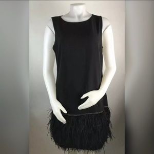Tahari Drop Waist Shift Dress Feather Detail